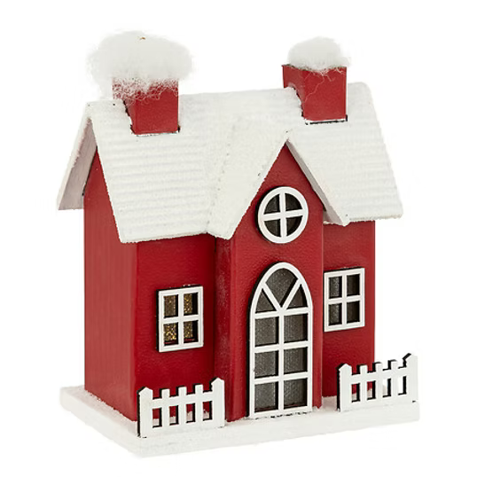 Fééric Lights and Christmas Christmas Village - Weihnachtshaus mit Beleuchtung - Arbeiten auf Batterien - rot