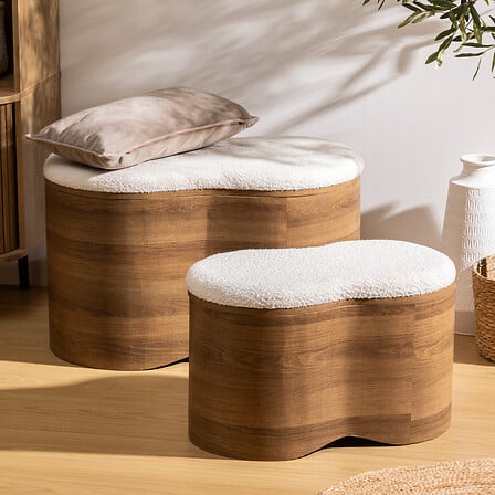 Atmosphera Loe Poefs met opbergruimte - Set van 2 stuks - 72x41x45cm - Wit/Bruin