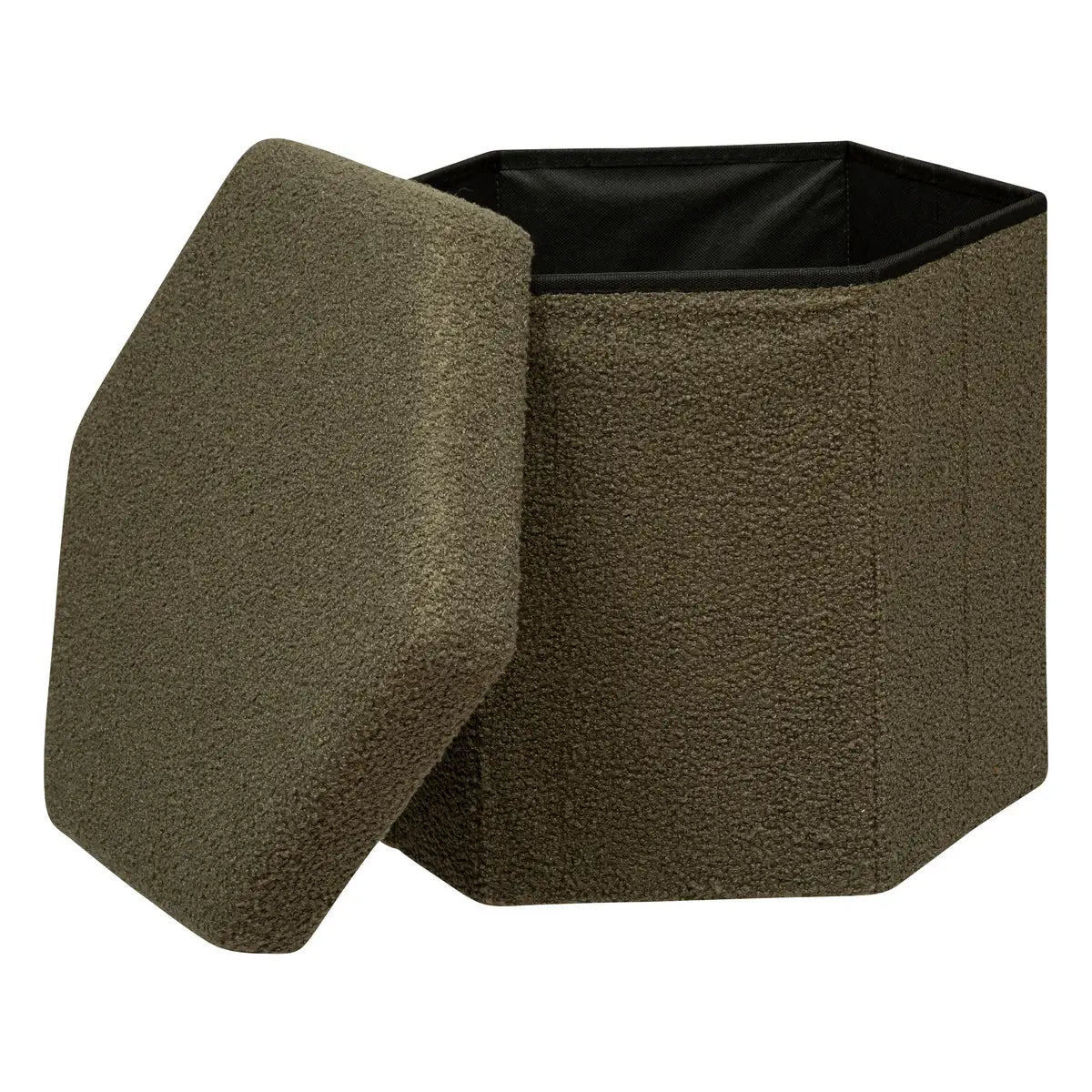 Atmosphera Pouf - Hexabel Jaiko - Foldable - Khaki green - Hexagonal - Teddy