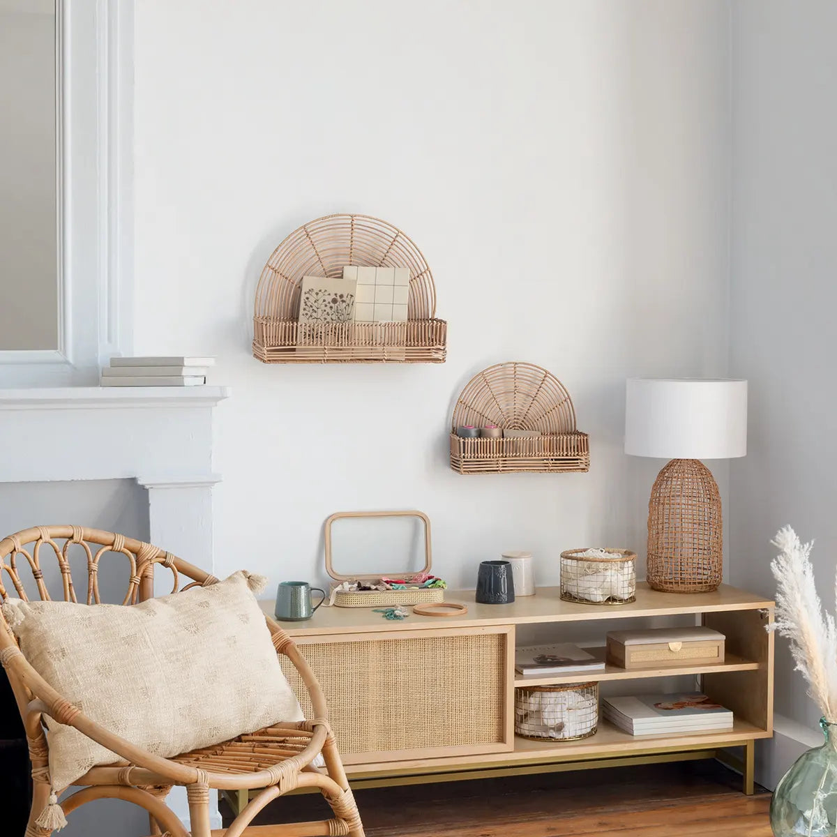 Etagère murale Atmosphera Wonder Rattan - Lot de 2 - Support mural - Décoration murale