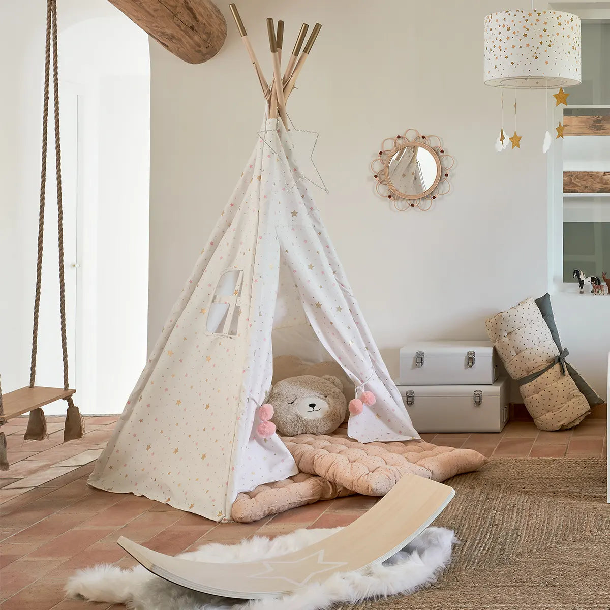 Atmosphera Kids Campagne spiegel in rotan D38cm