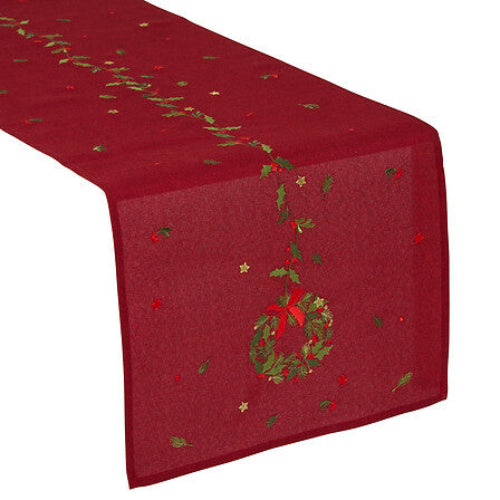 Chemin de table Noël en tissu lin imprimé forêt blanche et paillettes - 28 x 300 cm - Chemin de table - Noël