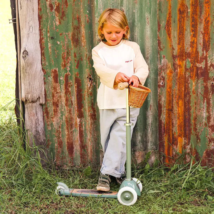 Konges Sløjd Balance bike with bell and wicker basket - Cherry