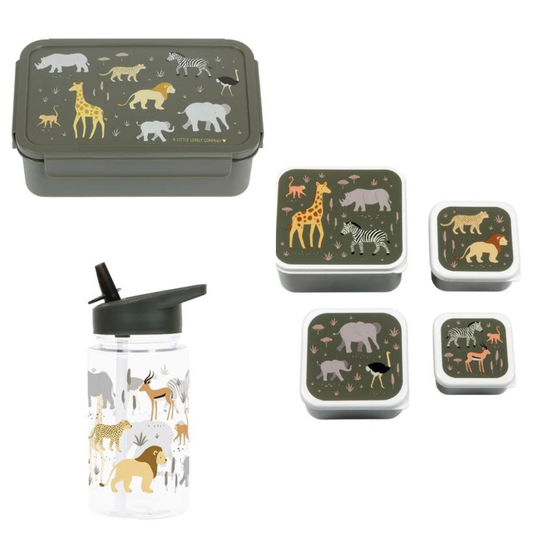 Beau von Bo Eine kleine schöne Firma Back to School Set - Trinkflasche/4 Snackboxen/Bentobox - Savannah