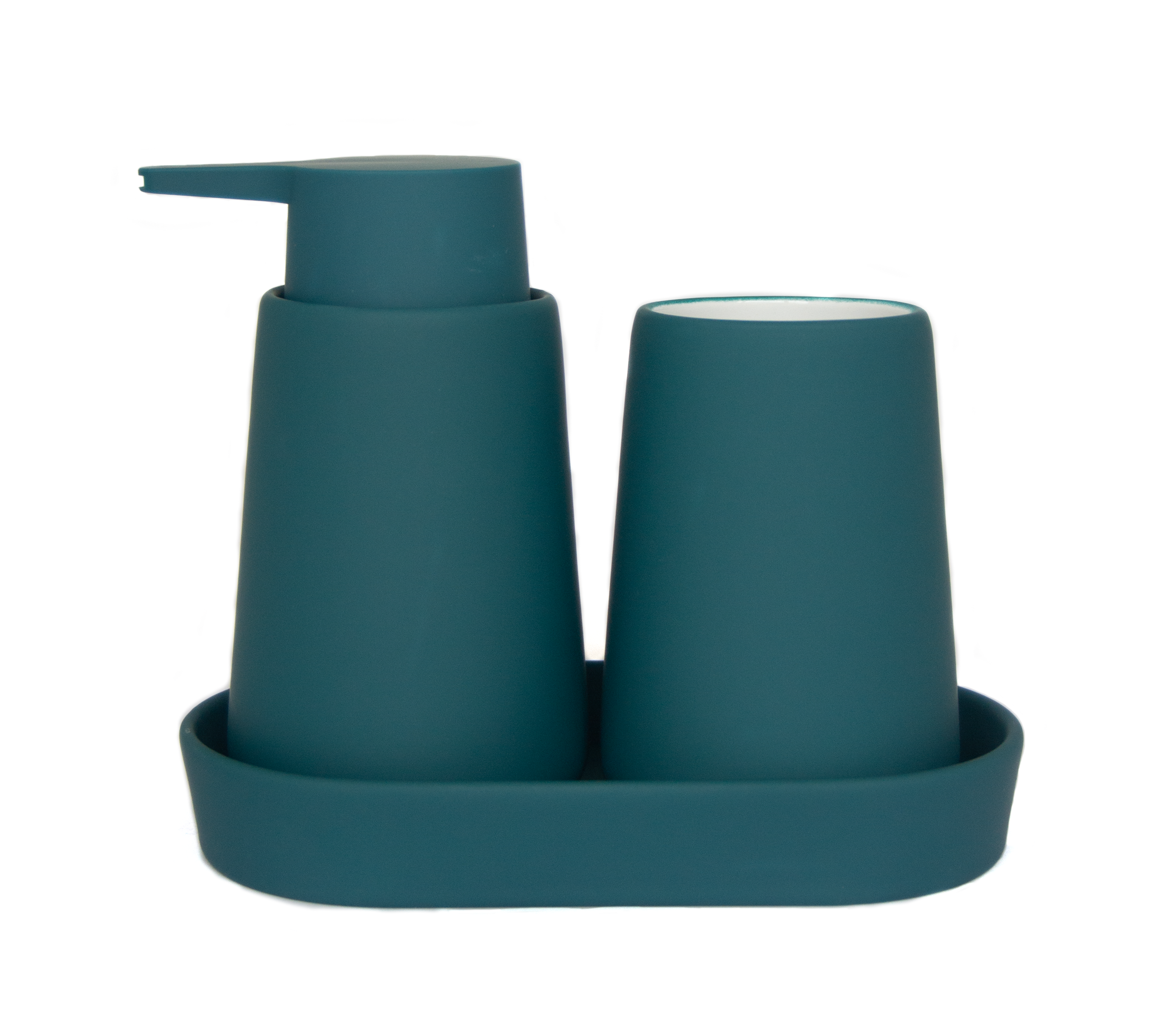 5Five Badkamerset Cocoon - Zeeppomp / Beker / Schaaltje - Petrol Blauw