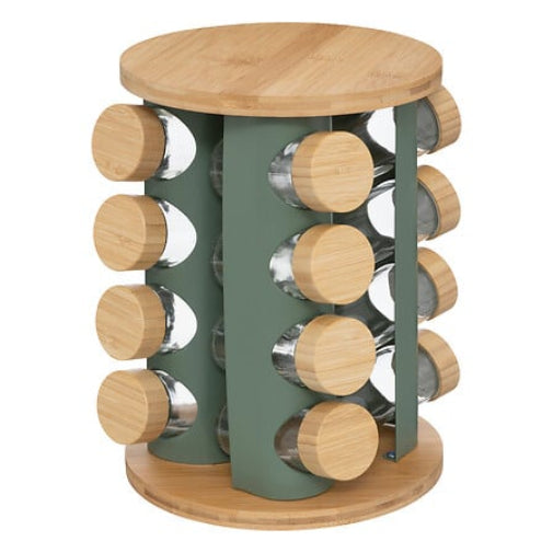 5Five Draaiend Kruidenrek bamboe - 16 Potjes - Ø21xH29cm - Groen