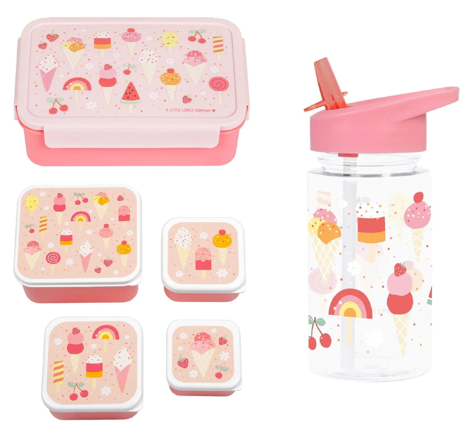 Bundel A Little Lovely Company Back to school set - Drinkfles/4 Snackdozen/Bentobox - IJsjes