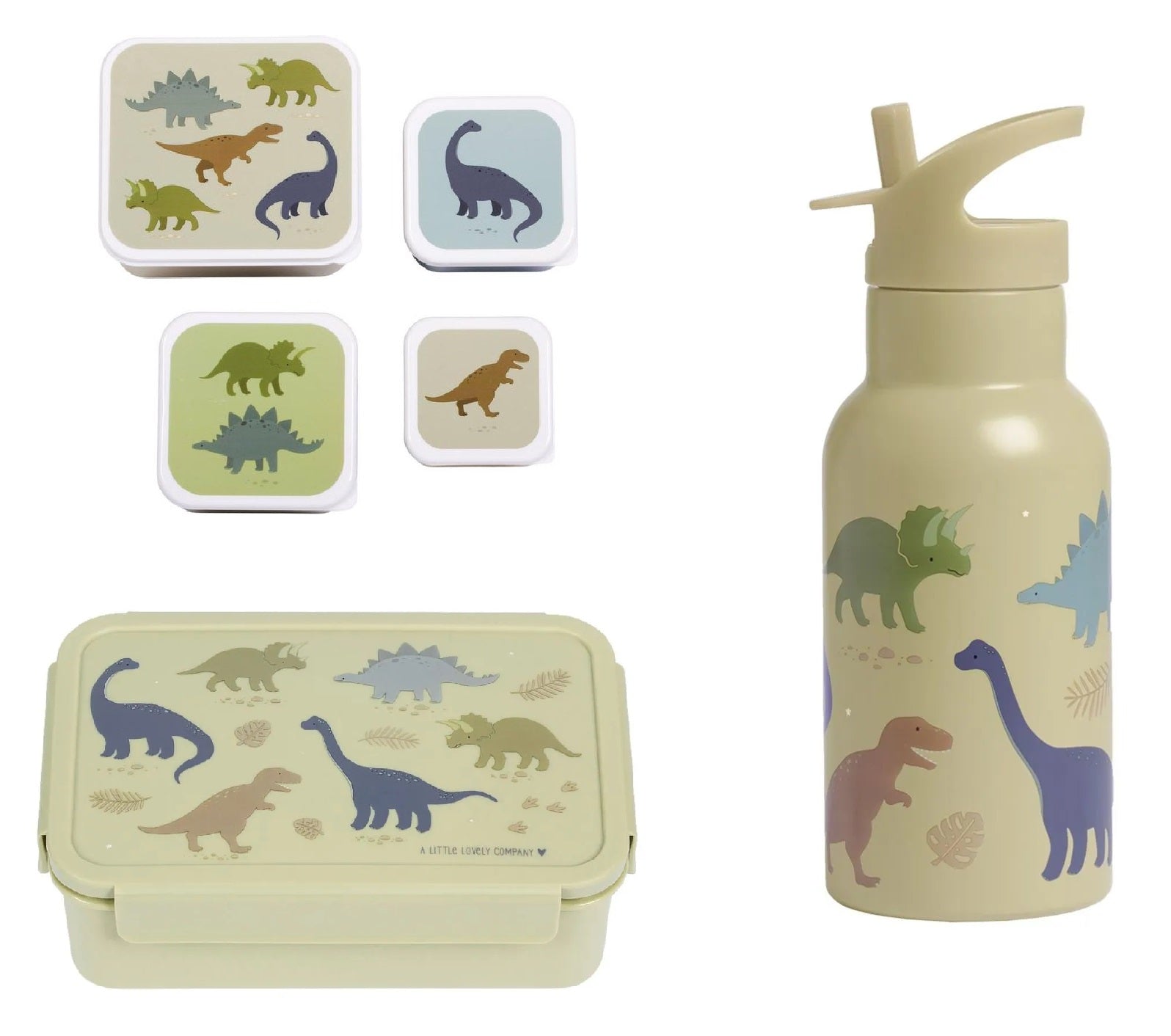 Beau von Bo Ein kleiner schöner Unternehmen zurück in die Schule - Trinkflasche Edelstahl/4 Snackkisten/Bentobox - Dinosaurier
