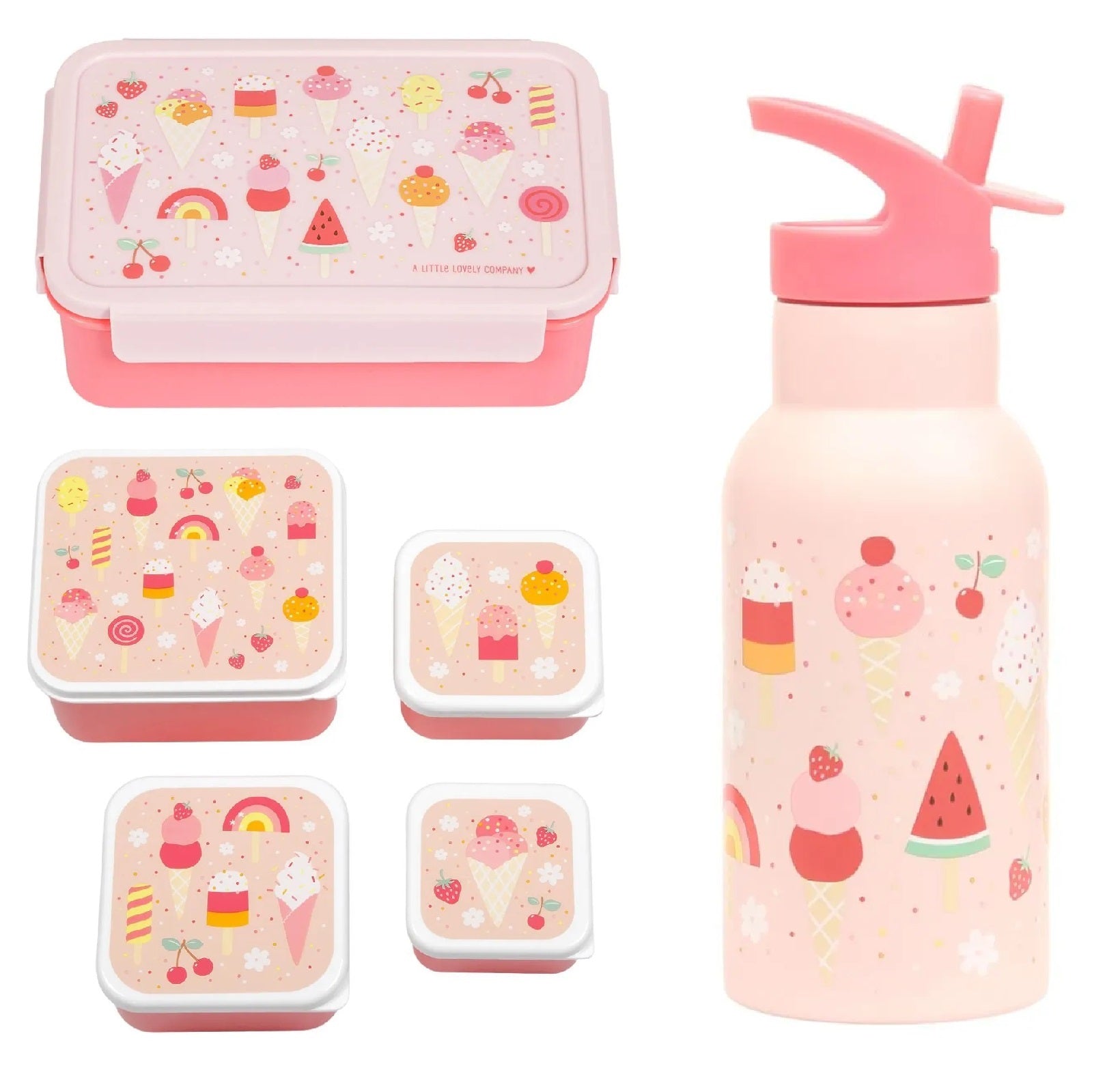 Bundel A Little Lovely Company Back to school set - Drinkfles RVS/4 Snackdozen/Bentobox - IJsjes