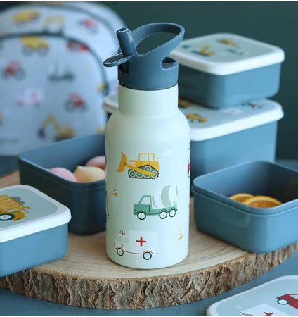 Bundel A Little Lovely Company Back to school set - Rugzak/Drinkfles RVS/4 Snackdozen/Bentobox - Voertuigen
