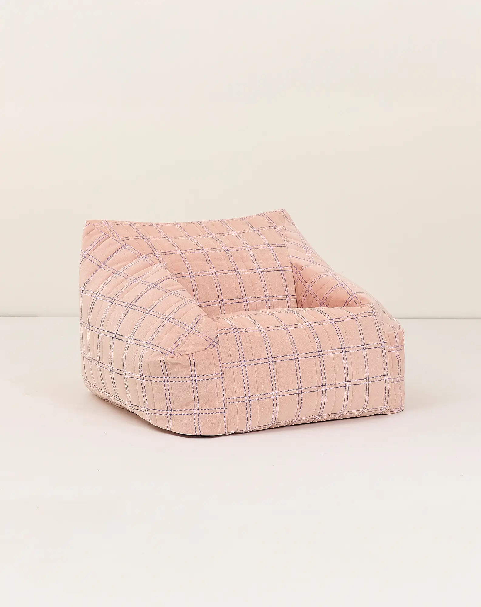 Nobodinoz Chelsea Velvet Kids Zitzak - 72x72x42cm - Pink Purple Windowpane