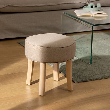 Atmosphera Adriel Krukje/Poef - Ø35xH35cm - Voetbankje - Beige