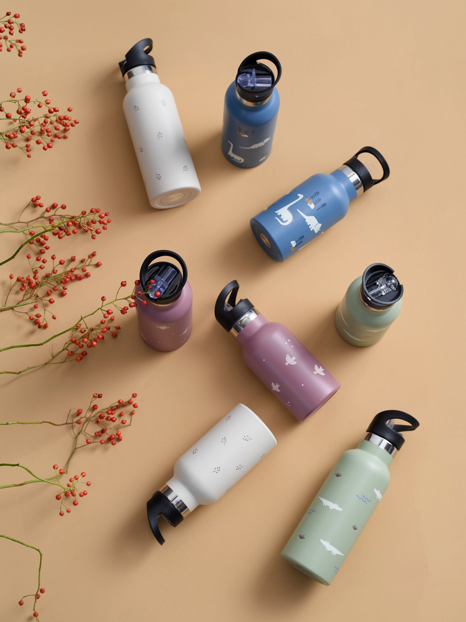 Fresk Nordic Thermo Bottle/Drinkfles Garden Flowers - 500ml - Wit