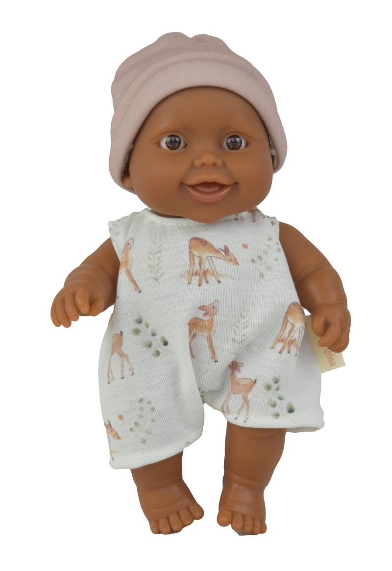 Paola Reina Puppegie Olmo Babypop Dark Boy aux yeux bruns - Pantalon vérifié (21 cm)