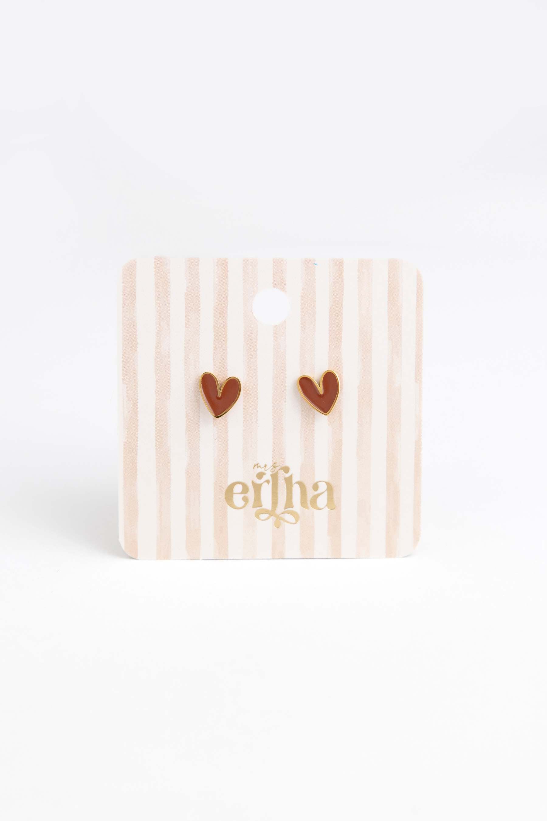 Mrs Ertha Oorbellen/Studs/Oorknopjes - Emaille en 18-karaats PVD-verguld roestvrij staal - Organic Heart