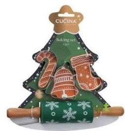 Home & Styling Bakset kids Kerstboom - Deegroller + vormpjes - Groen