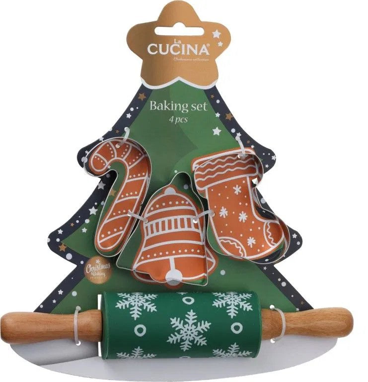 Home & Styling Bakset kids Kerstboom - Deegroller + vormpjes - Groen