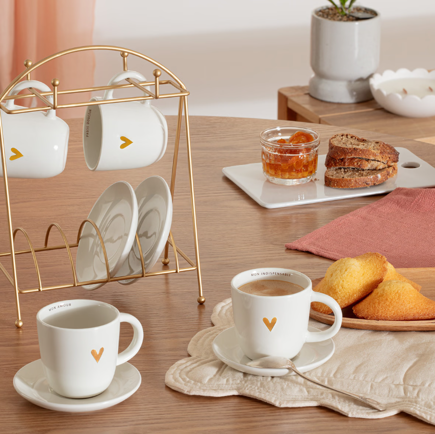 Secret de Gourmet Rekje met 4 kopjes + ondertassen - 17cl - The Floral Collection - Wit