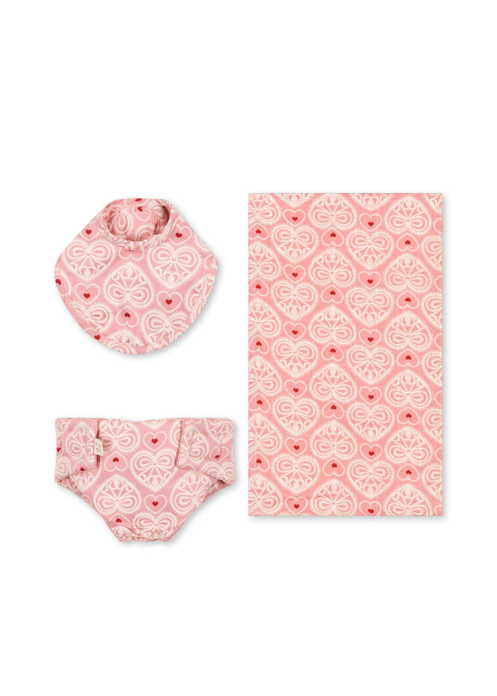 Konges Sløjd Poppen Speelgoed - Slabbetje/Luier/Doek - Katoen - Nursery Set - Lacy Pink