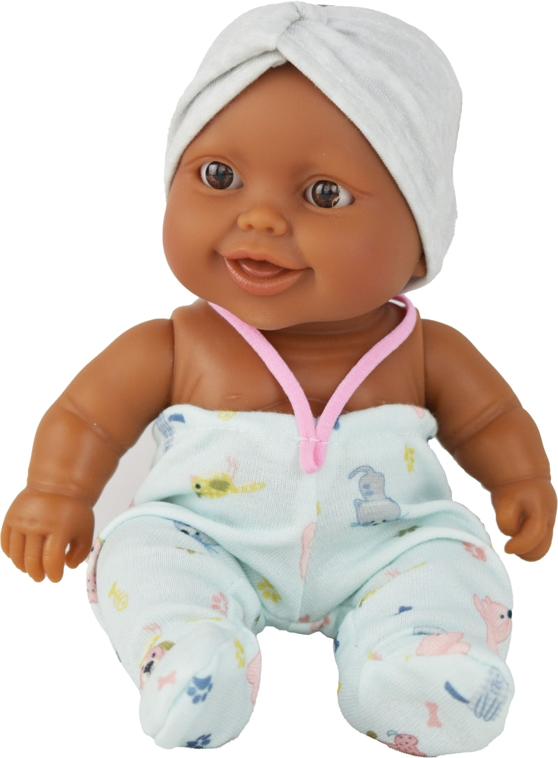 Paola Reina Puppegie Olmo Babypop Dark Boy aux yeux bruns - Pantalon vérifié (21 cm)
