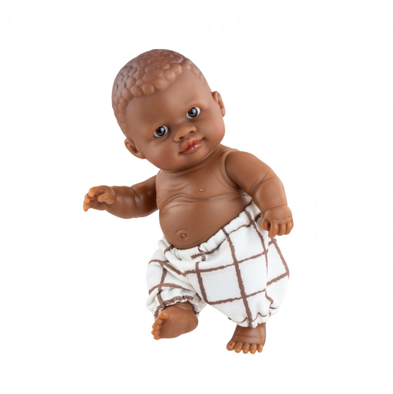 Paola Reina Puppegie Olmo Babypop Dark Boy aux yeux bruns - Pantalon vérifié (21 cm)