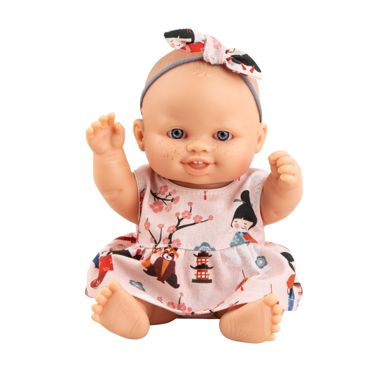 Paola Reina Puppegie Olmo Babypop Dark Boy aux yeux bruns - Pantalon vérifié (21 cm)