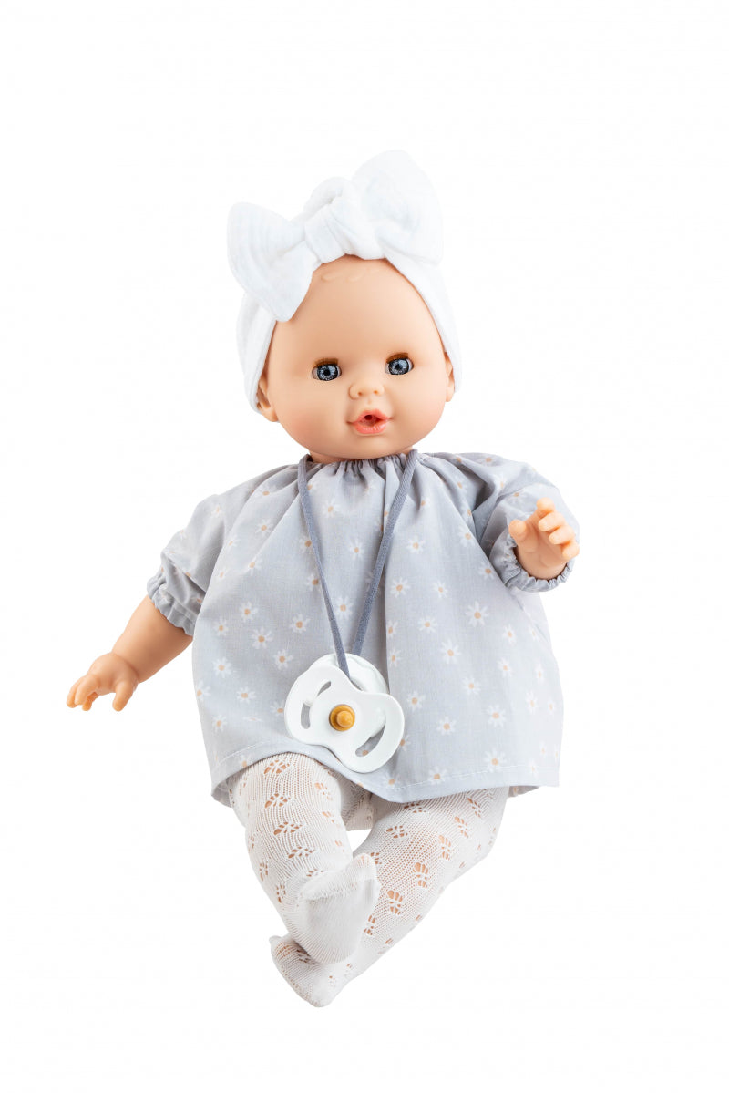 Paola Reina Sonia Panda fille blanche aux yeux bleus avec mécanisme 36cm