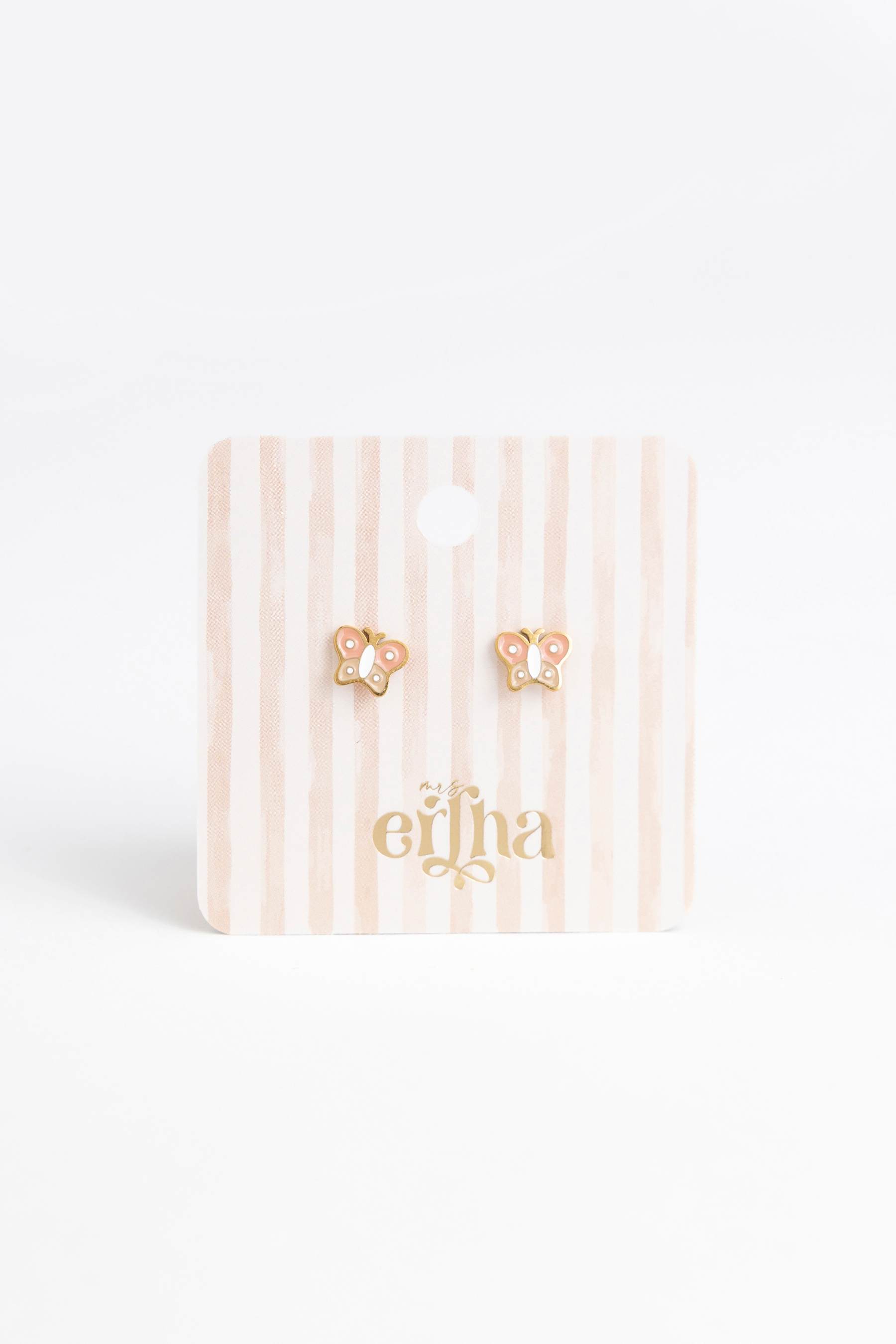 Mrs Ertha Oorbellen/Studs/Oorknopjes - Emaille en 18-karaats PVD-verguld roestvrij staal - Baby Butterfly