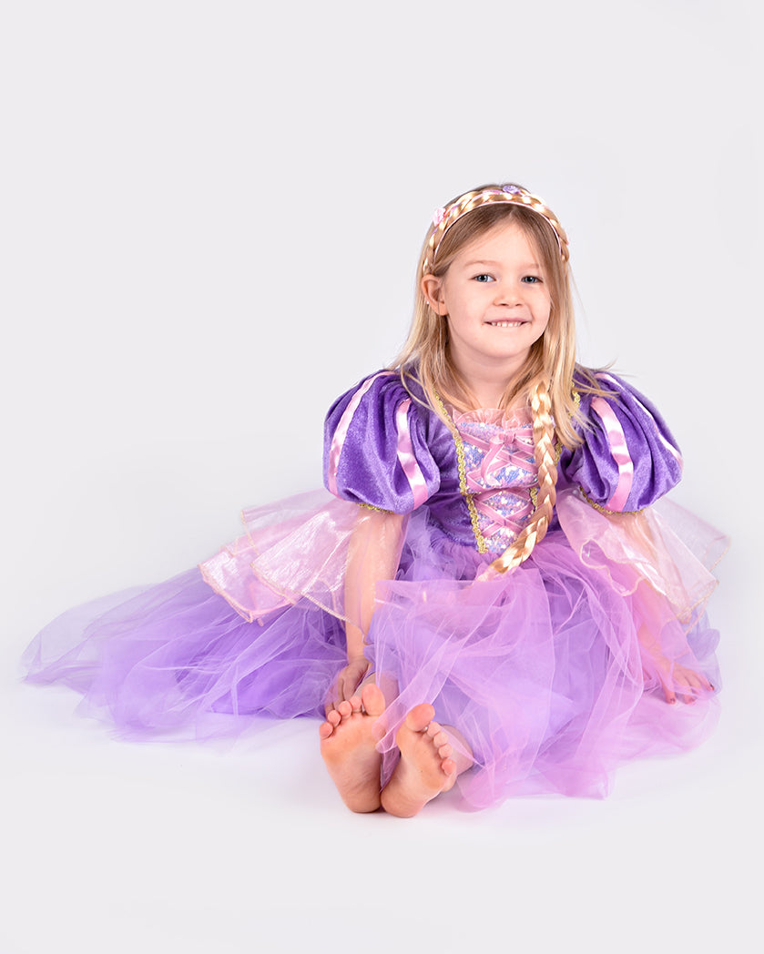 Den Goda Fen Verkleedkledij Rapunzel - Jurk met lange vlecht - 98-104cm - 2-4 jaar - Paars