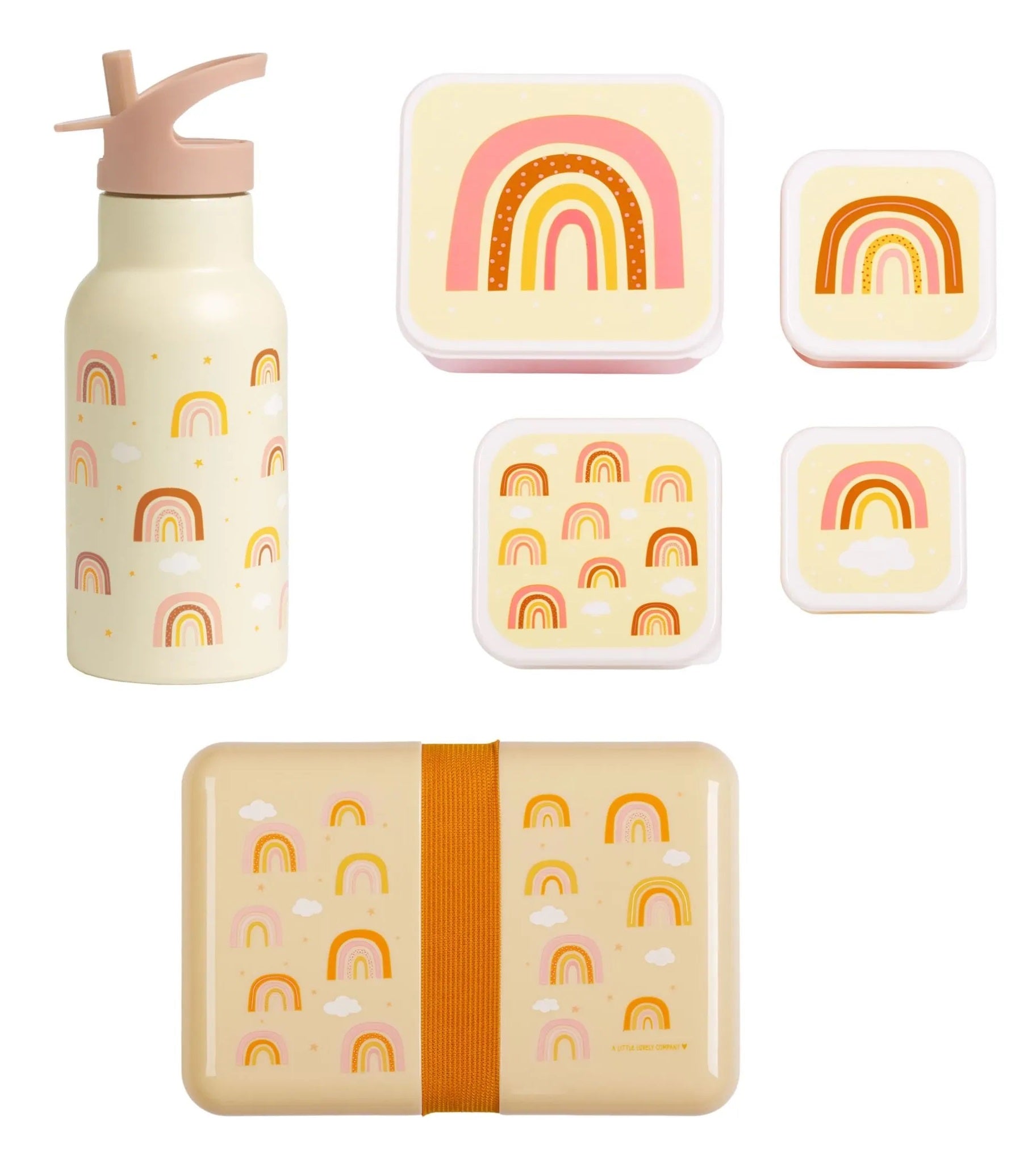 Beau von Bo Eine kleine schöne Firma Back to School Set - Trinkflasche Edelstahl/4 Snackboxen/Lunchbox - Regenbogen