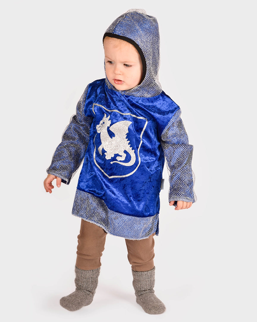 Den Goda Fen Verkleedkledij Ridder - Shirt in velvet met capuchon - 98-104cm - 2-4 jaar - Blauw