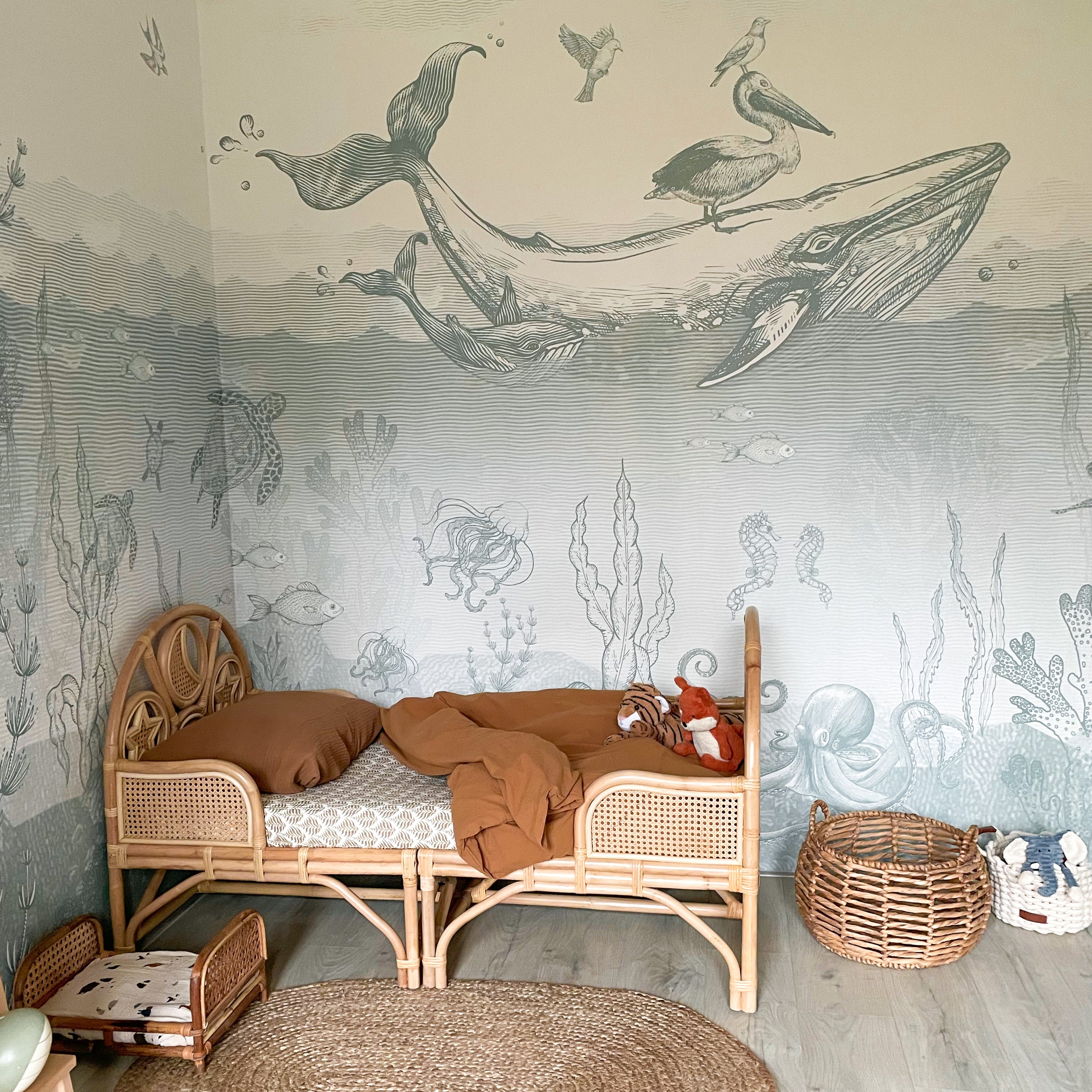 Cokos Oliver Teddy Rotan Peuterbed 2 in 1 - 146x76x80cm - Exclusief matras - Naturel