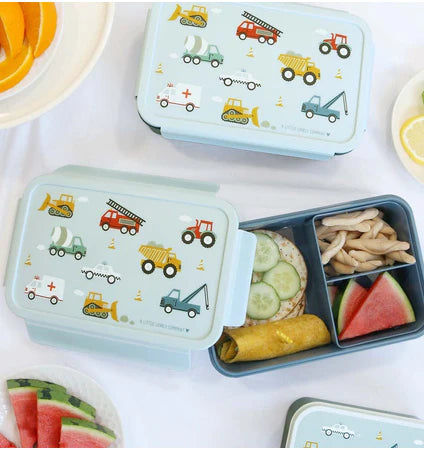 Bundel A Little Lovely Company Back to school set - Drinkfles/4 Snackdozen/Bentobox - Voertuigen