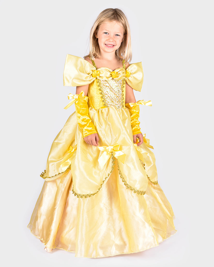Den Goda Fen Verkleedkledij Belle - Jurk met arm handschoenen - 122-128cm - 6-8 jaar - Geel
