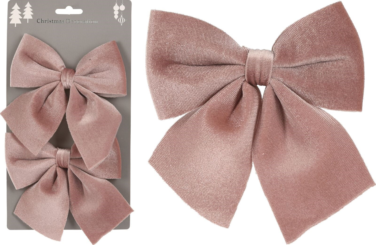 Home & Styling Kerstdecoratie/Kersthanger Velvet Strikken - Set van 2 stuks - 13x25cm - Roze