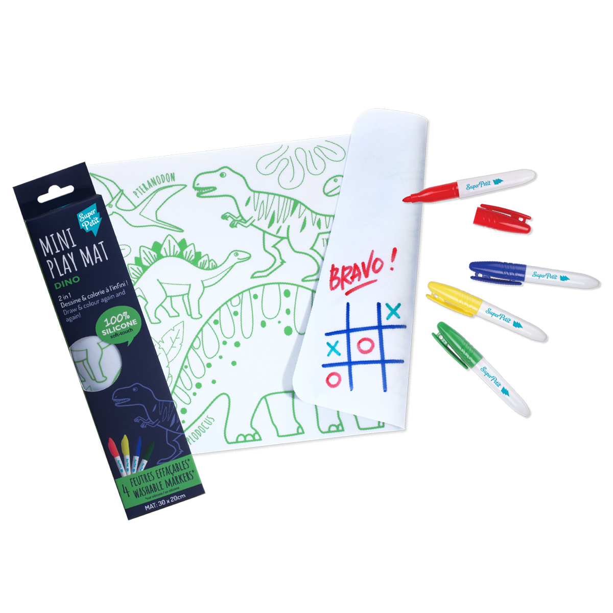 Super Petit Dino - Silicone mini mat met 4 markers