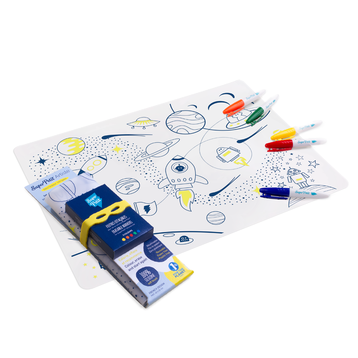 Super Petit Into Space - Silicone mat met 5 markers en armband