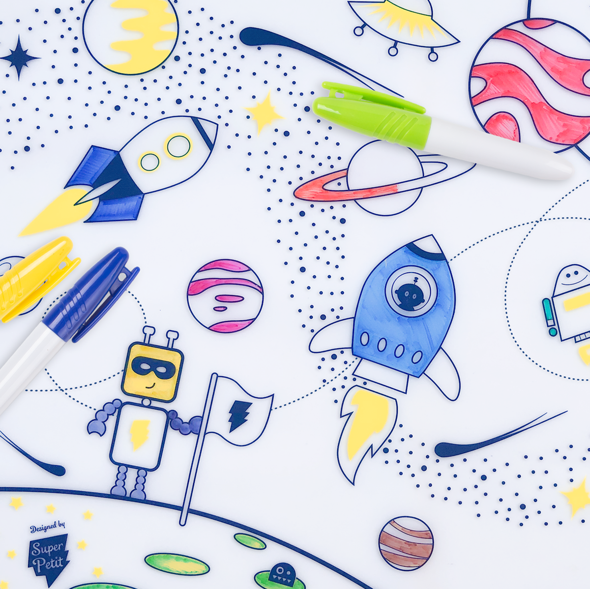 Super Petit Into Space - Silicone mat met 5 markers en armband