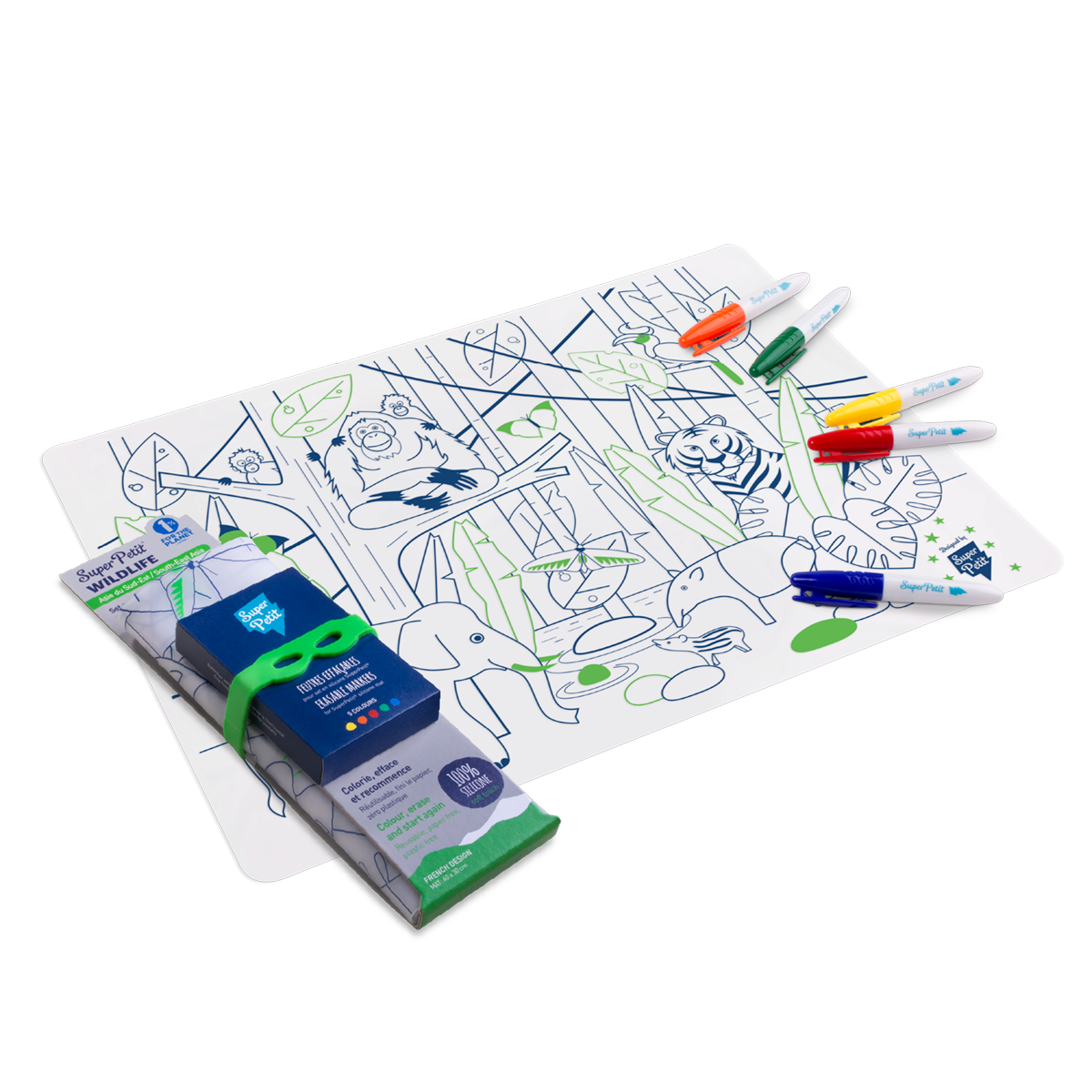 Super Petit Jungle - Silicone mat met 5 markers en armband