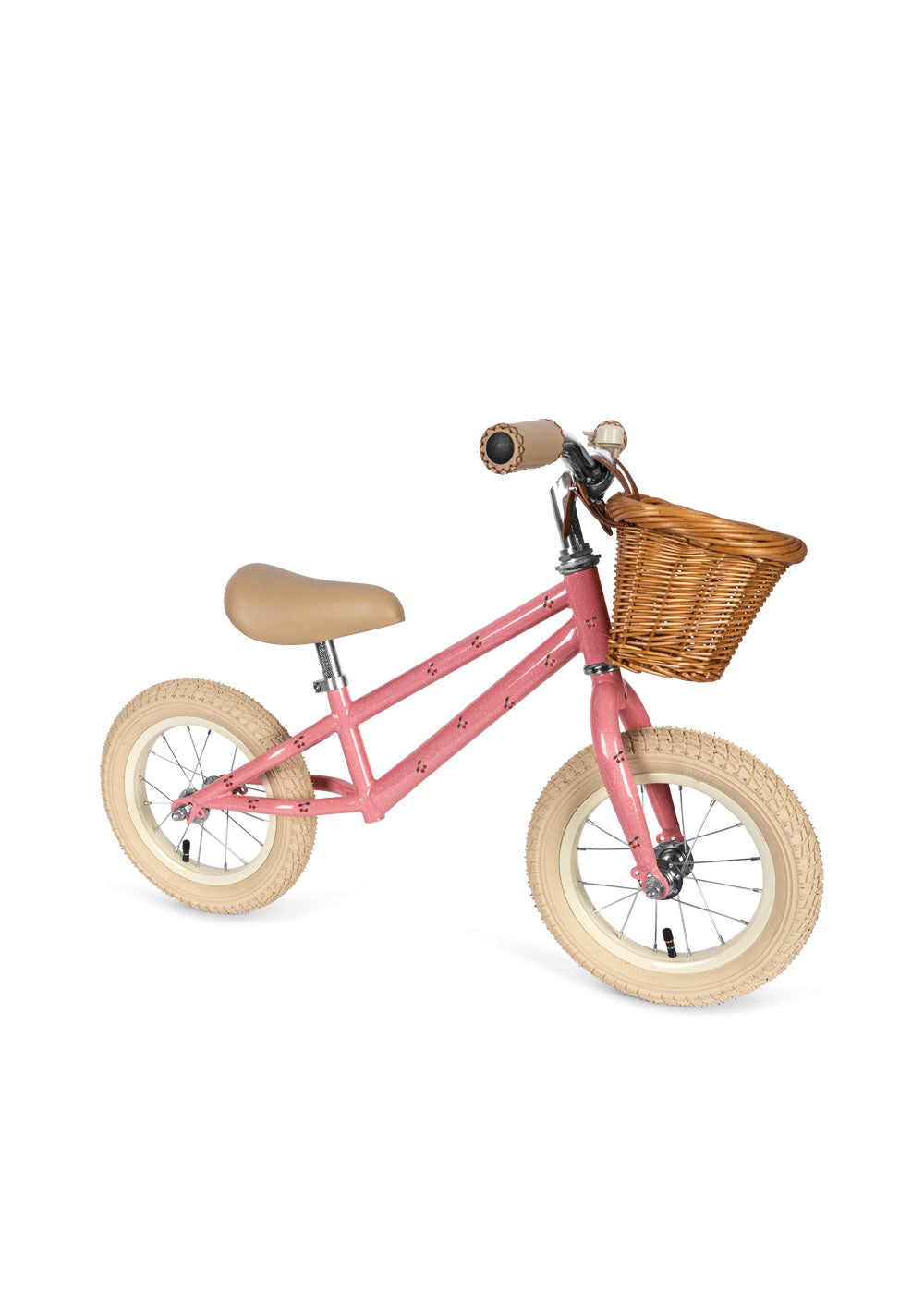 Konges Sløjd Loopfietsje met bel en rieten mandje - Cherry Glitter