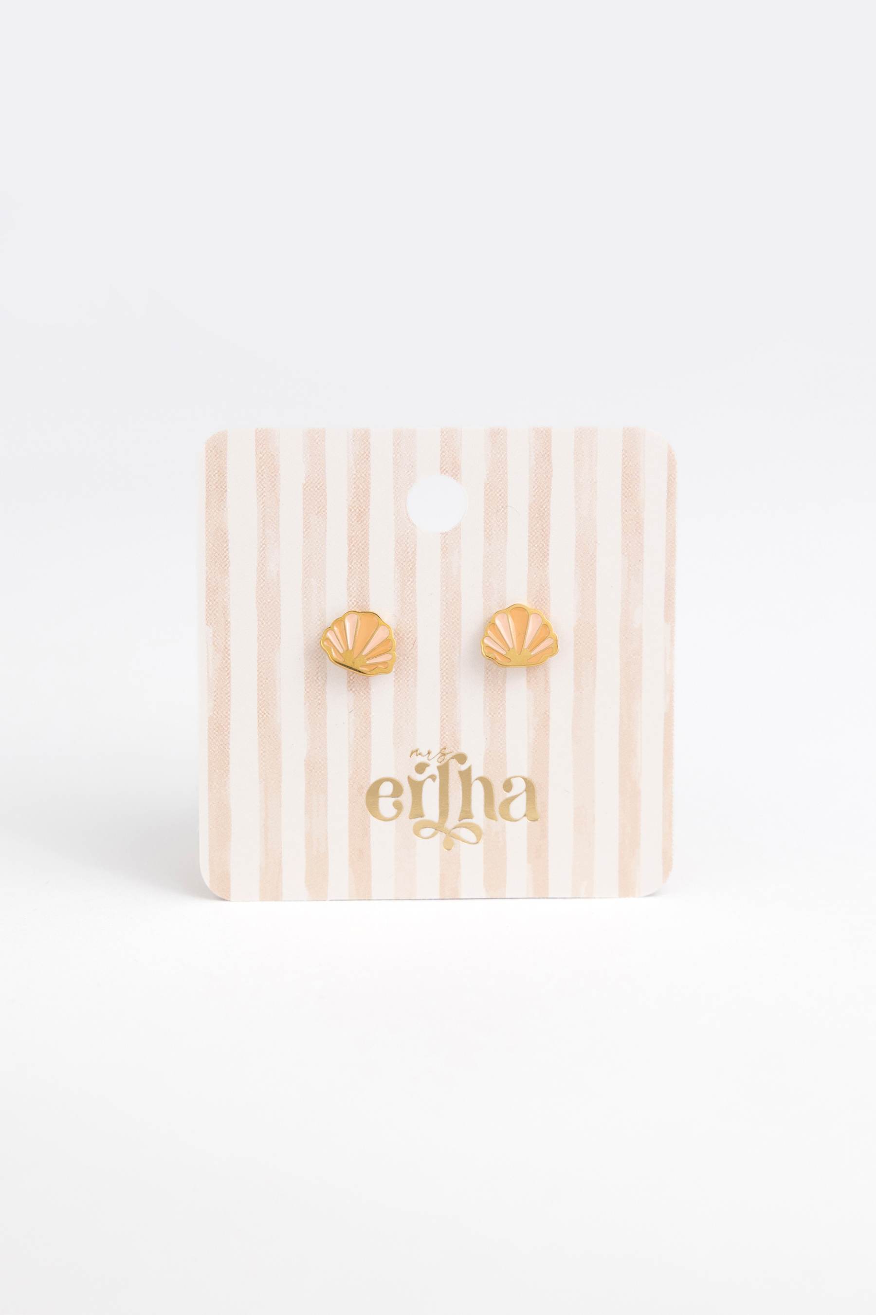 Mrs Ertha Oorbellen/Studs/Oorknopjes - Emaille en 18-karaats PVD-verguld roestvrij staal - Golden Shell