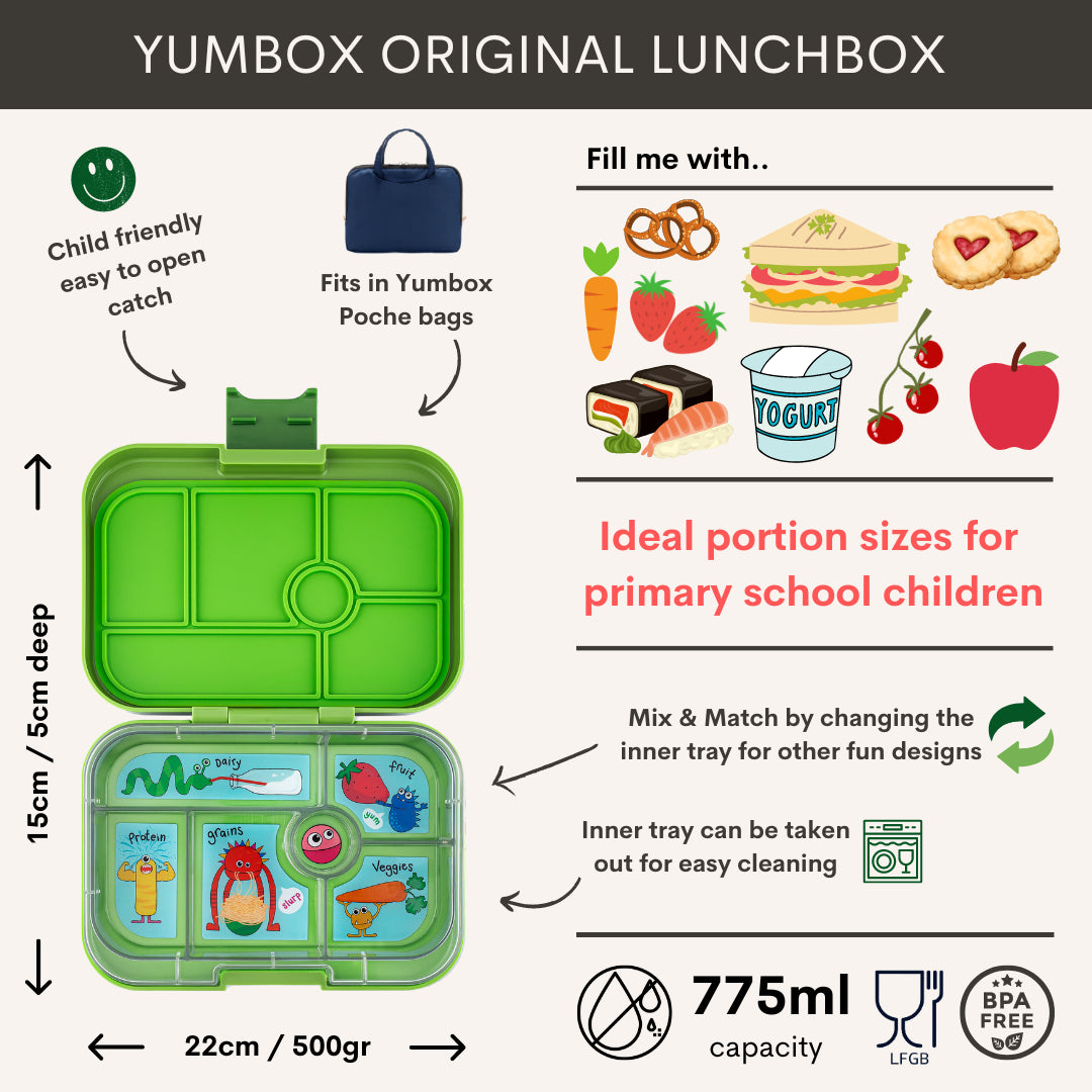 Yumbox Original Bentobox 6 vakken - 22x15x5cm - Power Pink/Unicorn Tray