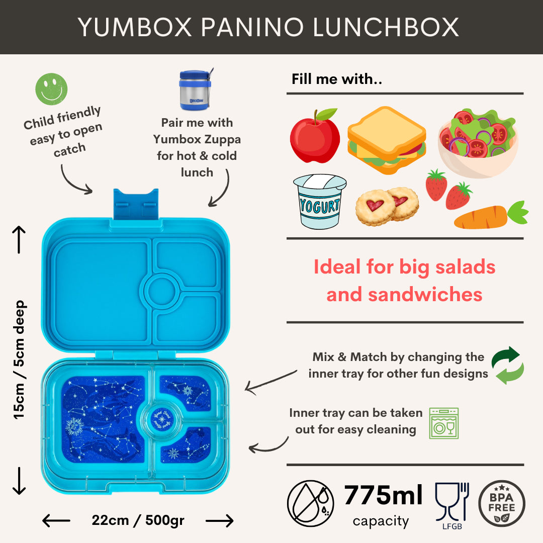 Yumbox Panino Bentobox 4 vakken - 22x15x5cm - Lavander Purple/Unicorn Tray