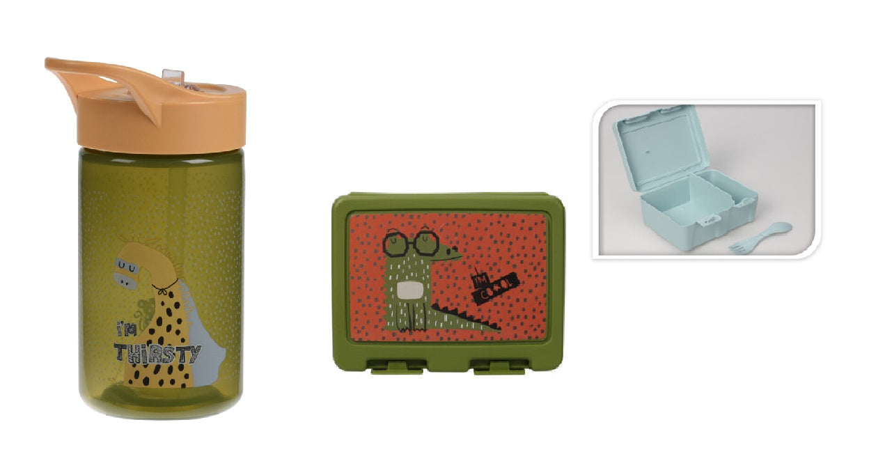 Boîte à lunch enfant avec fourchette + gourde - 430ML - Divers imprimés