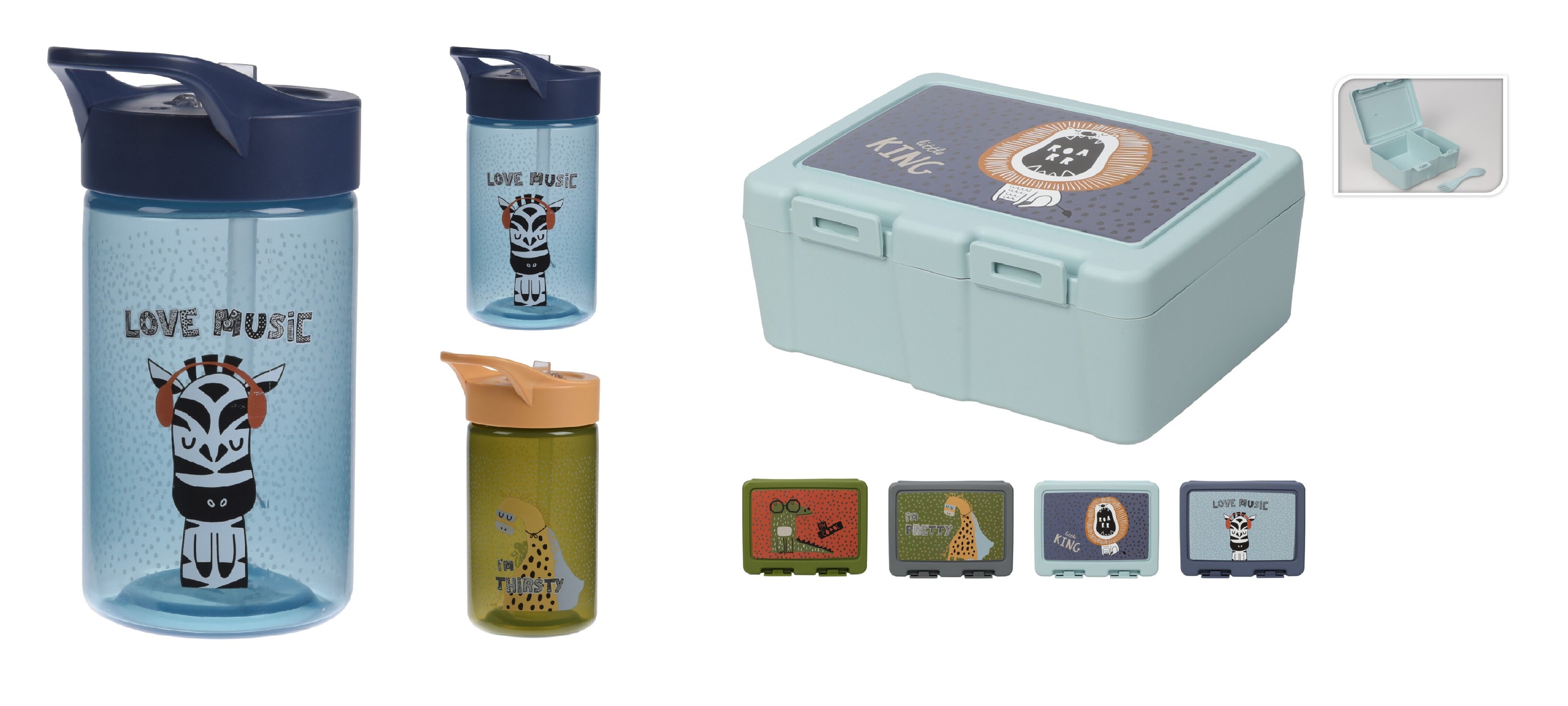 Boîte à lunch enfant avec fourchette + gourde - 430ML - Divers imprimés