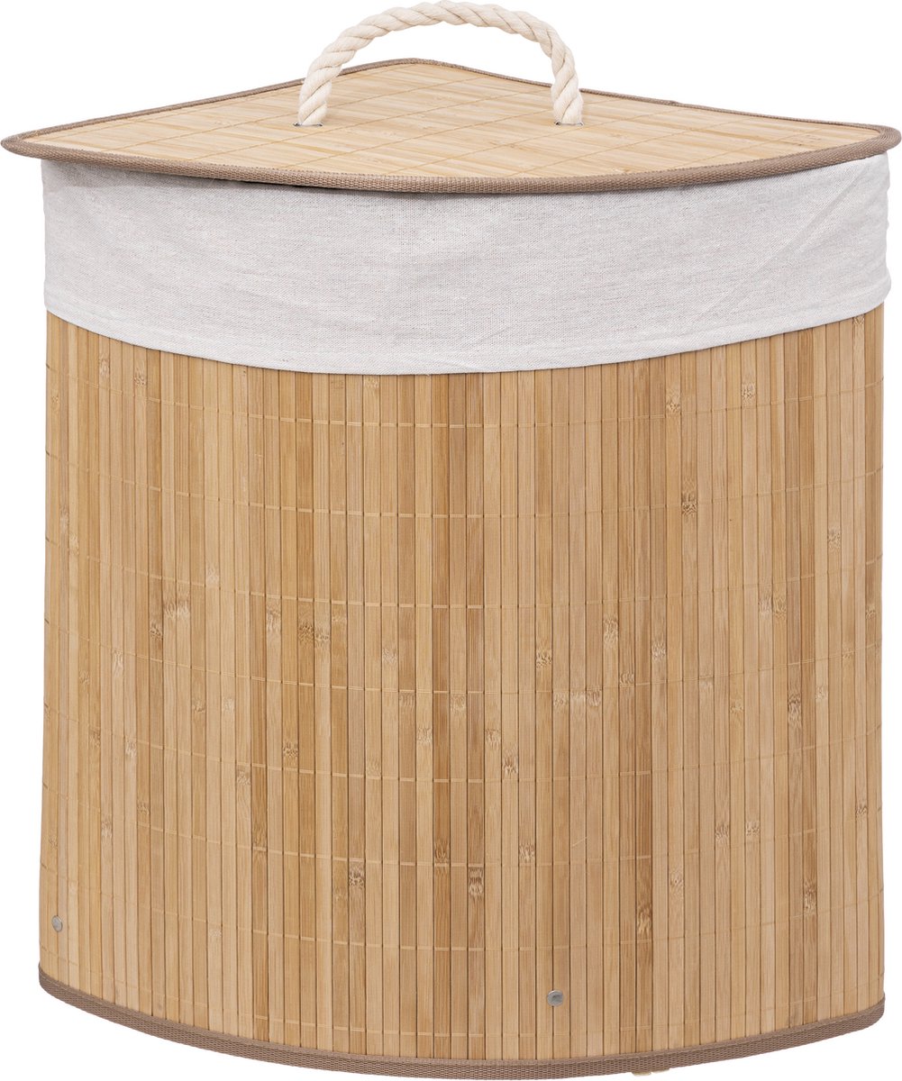5Five Panier à linge triangulaire avec couvercle - Bambou - 48 Litres