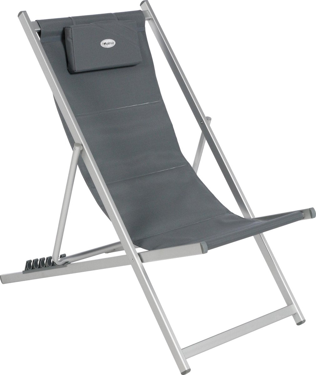 Hespéride Honolulu Outdoor Chaise de plage - chaise pliante - transat - chaise de camping - Gris - Toile rembourrée