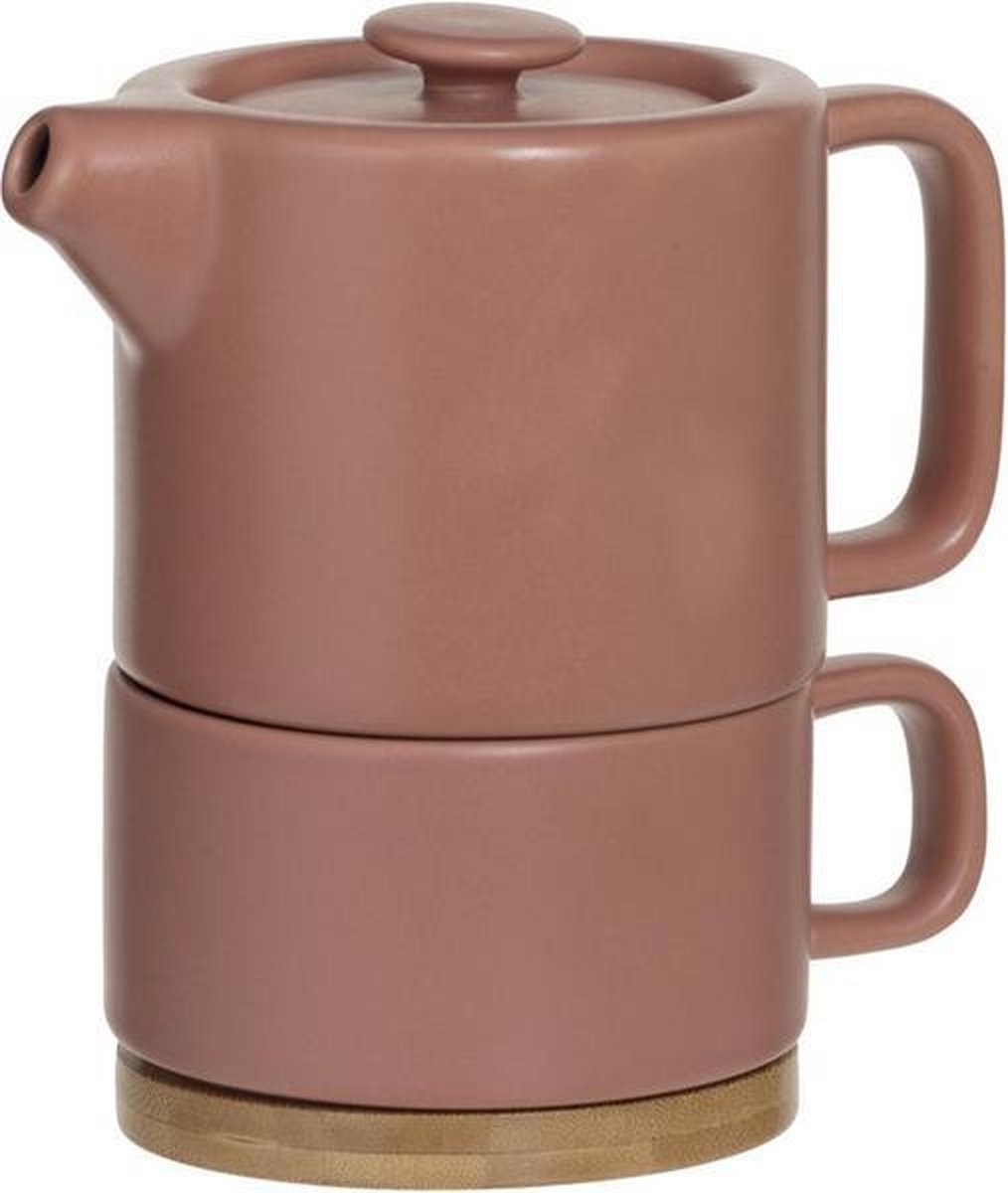 Secret de Gourmet 3 in 1 Theepot + Kopje + Onderzetter Keramiek - Terracotta