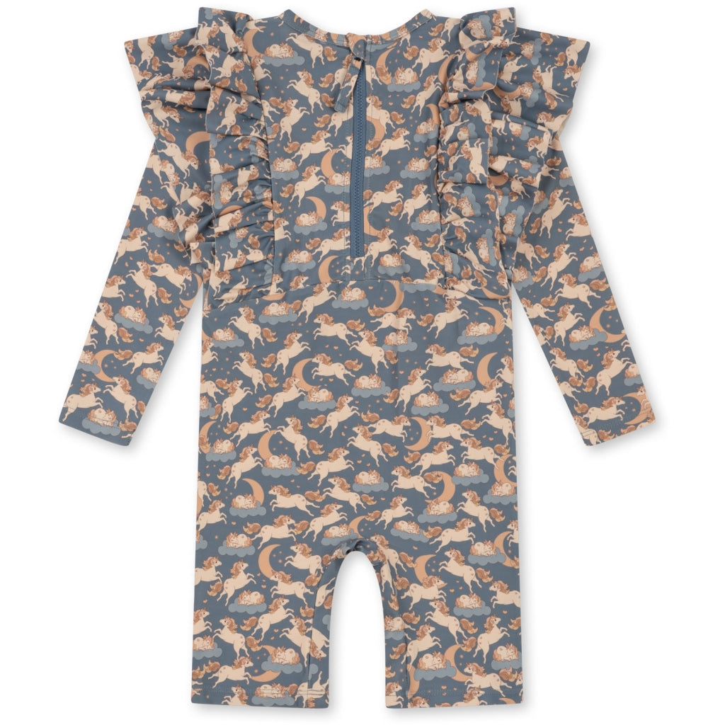 Konges Sløjd Manuca frill onesie playsuit / Zwempak - Unicorn blue