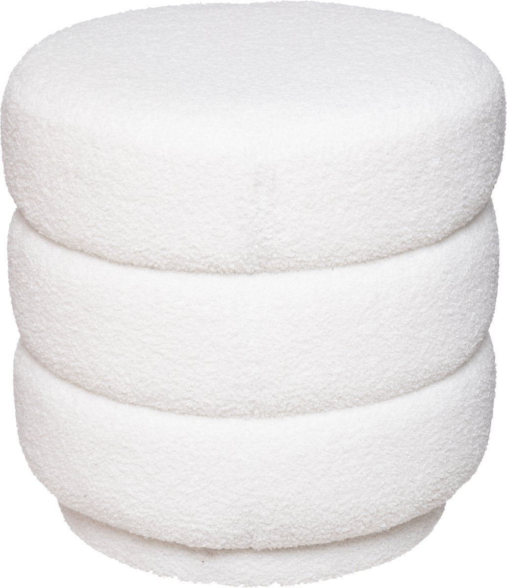 Pouf de luxe Atmosphera velours Sinan - Teddy blanc - H40 cm - Velours - Velours - Repose-pieds